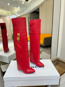 Givenchy Shark Lock Stiletto Over The Knee Boots Red Calfskin Leather 105MM Givenchy Shark Lock Stiletto Over The Knee Boots Red Calfskin Leather 105MM