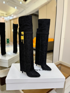 Givenchy Shark Lock Stiletto Over The Knee Boots Washed Denim Black 105MM Givenchy Shark Lock Stiletto Over The Knee Boots Washed Denim Black 105MM
