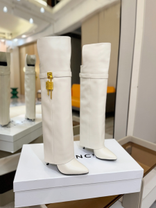 Givenchy Shark Lock Stiletto Over The Knee Boots White Calfskin Leather 105MM Givenchy Shark Lock Stiletto Over The Knee Boots White Calfskin Leather 105MM