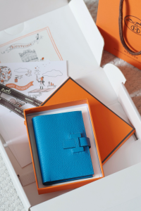 Hermes New H Passant Compact Wallet Blue Epsom Calfskin Leather Hermes New H Passant Compact Wallet Blue Epsom Calfskin Leather