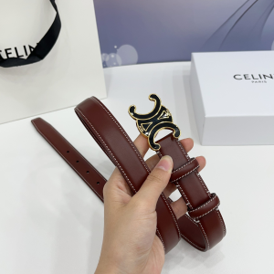Celine Triomphe Red Leather Belt 25MM
