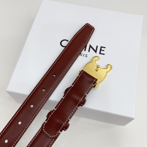 Celine Triomphe Red Leather Belt 25MM