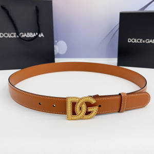 Dolce Gabbana DG Logo Crossed Buckle Calfskin Leather Belt Brown 30MM Dolce Gabbana DG Logo Crossed Buckle Calfskin Leather Belt Brown 30MM