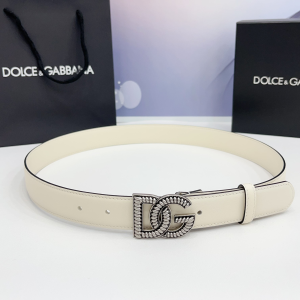 Dolce Gabbana DG Logo Crossed Buckle Calfskin Leather Belt White 30MM Dolce Gabbana DG Logo Crossed Buckle Calfskin Leather Belt White 30MM