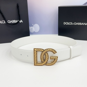 Dolce Gabbana DG Logo Crossed Buckle Calfskin Leather Belt White 40MM Dolce Gabbana DG Logo Crossed Buckle Calfskin Leather Belt White 40MM