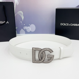 Dolce Gabbana DG Logo Crossed Buckle Calfskin Leather Belt White 40MM Dolce Gabbana DG Logo Crossed Buckle Calfskin Leather Belt White 40MM