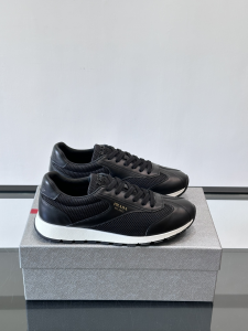 Prada Black Leather and Mesh Low Top Sneakers Prada Black Leather and Mesh Low Top Sneakers