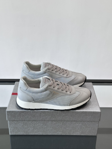 Prada Gray Leather and Mesh Low Top Sneakers Prada Gray Leather and Mesh Low Top Sneakers