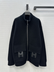 Hermes Zipped Winter Black Wool Knit Long Cardigan Sweater Jacket Hermes Zipped Winter Black Wool Knit Long Cardigan Sweater Jacket