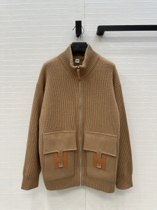 Hermes Zipped Winter Brown Wool Knit Long Cardigan Sweater Jacket Hermes Zipped Winter Brown Wool Knit Long Cardigan Sweater Jacket