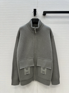 Hermes Zipped Winter Gray Wool Knit Long Cardigan Sweater Jacket Hermes Zipped Winter Gray Wool Knit Long Cardigan Sweater Jacket