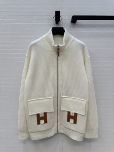 Hermes Zipped Winter White Wool Knit Long Cardigan Sweater Jacket Hermes Zipped Winter White Wool Knit Long Cardigan Sweater Jacket