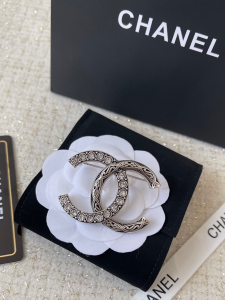 Chanel CC Logo Brooch Silver