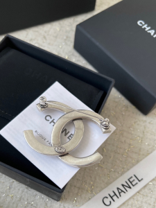 Chanel CC Logo Brooch Silver
