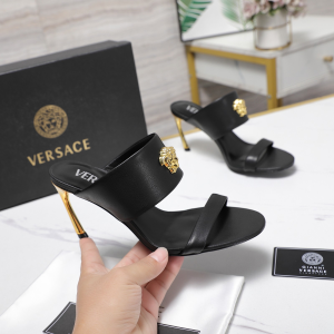 Versace La Medusa Black Leather High Heeled Mules 85MM Versace La Medusa Black Leather High Heeled Mules 85MM