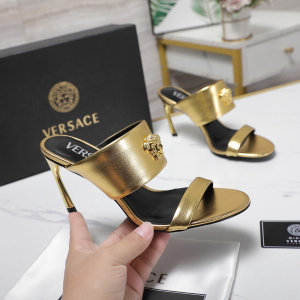 Versace La Medusa Gold Leather High Heeled Mules 85MM Versace La Medusa Gold Leather High Heeled Mules 85MM