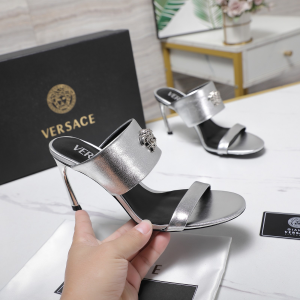 Versace La Medusa Silver Leather High Heeled Mules 85MM Versace La Medusa Silver Leather High Heeled Mules 85MM