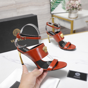 Versace Pincer La Medusa Orange Leather High Heeled Sandals 85MM Versace Pincer La Medusa Orange Leather High Heeled Sandals 85MM