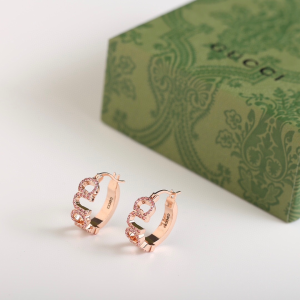 Gucci Crystal Logo Script Hoop Earrings Rose Gold Gucci Crystal Logo Script Hoop Earrings Rose Gold