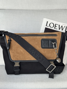 Loewe Medium Flex Messenger Shoulder Crossbody Bag Black Dark Gold Canvas and Suede Leather Loewe Medium Flex Messenger Shoulder Crossbody Bag Black Dark Gold Canvas and Suede Leather