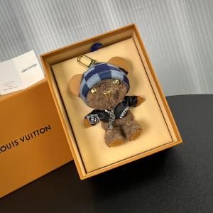 Charms Louis Vuitton LV Louis Bear Bag Charm Black Blue Synthetic Fur Charms Louis Vuitton LV Louis Bear Bag Charm Black Blue Synthetic Fur
