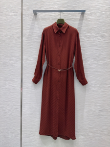 Gucci GG Satin Dress with Brown Double G Belt Gucci GG Satin Dress with Brown Double G Belt