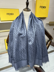 Fendi FF Stole Blue Silk Jacquard Luxury Scarf Fendi FF Stole Blue Silk Jacquard Luxury Scarf