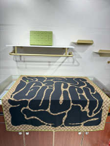 Gucci Project Printed GG Silk Carre Black Twill Scarf Gucci Project Printed GG Silk Carre Black Twill Scarf