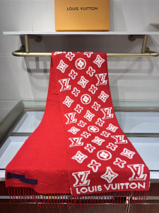 Louis Vuitton LV 3D Red Monogram Cashmere Wool Scarf Louis Vuitton LV 3D Red Monogram Cashmere Wool Scarf