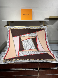 Louis Vuitton My LV Monogram Chain Square Silk Scarf Brown White Louis Vuitton My LV Monogram Chain Square Silk Scarf Brown White