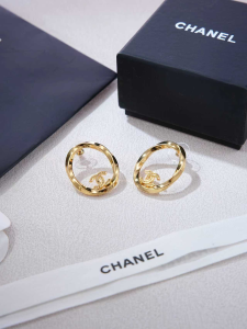 Chanel Crystal CC Logo Oval Earrings