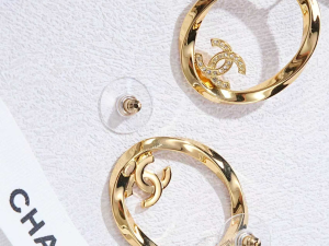 Chanel Crystal CC Logo Oval Earrings