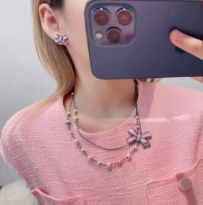 Chanel Pink Bowknot Pearls Necklaces