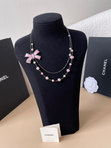 Chanel Pink Bowknot Pearls Necklaces