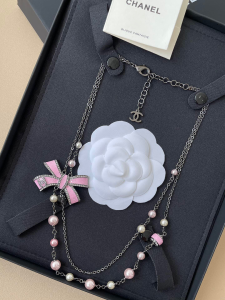 Chanel Pink Bowknot Pearls Necklaces
