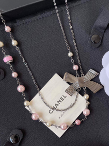 Chanel Pink Bowknot Pearls Necklaces