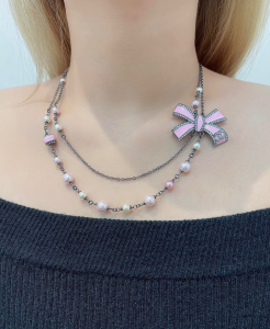 Chanel Pink Bowknot Pearls Necklaces