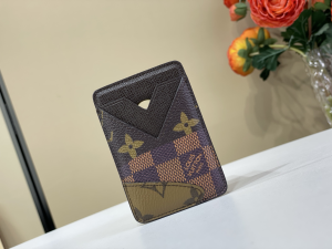 Louis Vuitton Magnetic Card Holder Wallet Brown Damier Canvas and Brown Leather Louis Vuitton Magnetic Card Holder Wallet Brown Damier Canvas and Brown Leather
