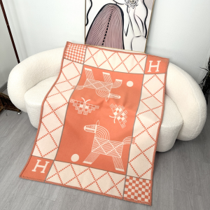 Hermes Avalon Animaux Nattes Blanket Orange Jacquard Woven Merinos Wool and Cashmere Hermes Avalon Animaux Nattes Blanket Orange Jacquard Woven Merinos Wool and Cashmere