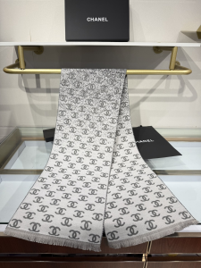 Chanel Allover CC Logo Cashmere Wool Scarf Gray White Chanel Allover CC Logo Cashmere Wool Scarf Gray White