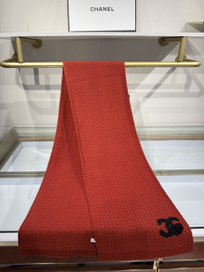 Chanel CC Logo Knitted Wool Scarf Orange Chanel CC Logo Knitted Wool Scarf Orange