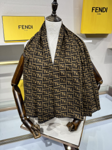 Fendi FF Logo Cashmere Silk Scarf Brown Fendi FF Logo Cashmere Silk Scarf Brown