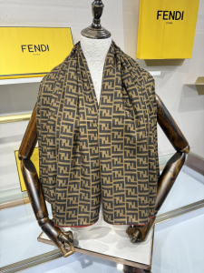 Fendi FF Logo Cashmere Silk Scarf Brown Fendi FF Logo Cashmere Silk Scarf Brown