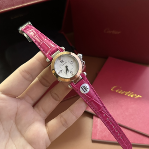 Cartier Pasha De Cartier Quartz White Dial Watch Fuchsia Alligator Leather Strap Cartier Pasha De Cartier Quartz White Dial Watch Fuchsia Alligator Leather Strap