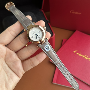 Cartier Pasha De Cartier Quartz White Dial Watch Gray Alligator Leather Strap Cartier Pasha De Cartier Quartz White Dial Watch Gray Alligator Leather Strap