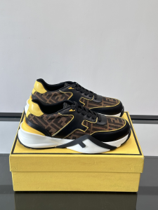 Fendi Flow Black Leather and Brown FF Jacquard Canvas Sneakers Fendi Flow Black Leather and Brown FF Jacquard Canvas Sneakers