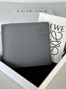 Loewe Logo Debossed Full Grain Leather Bifold Wallet Dark Gray Loewe Logo Debossed Full Grain Leather Bifold Wallet Dark Gray
