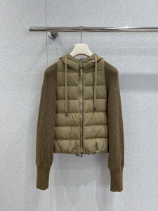 Brunello Cucinelli Quilted Shell Ribbed Sleeve zip up Down Hooded Jacket Khaki Brunello Cucinelli Quilted Shell Ribbed Sleeve zip up Down Hooded Jacket Khaki