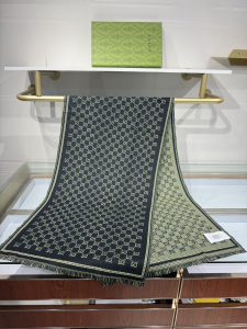 Gucci Black Green GG Wool Scarf