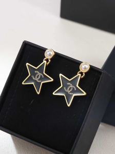 Chanel CC Black Star Hoop Earrings